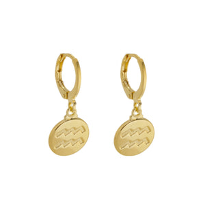 SE900A "Aquarius Zodiac" 18K Gold Plated Huggie Hoop Earrings