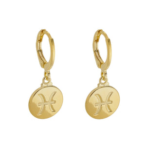 SE900B "Pisces Zodiac" 18K Gold Plated Huggie Hoop Earrings