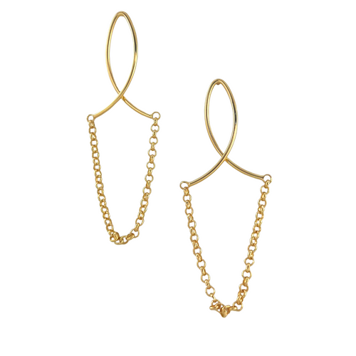 SE942 18K Gold Plated Earrings , L Shape with chain