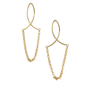 SE942 18K Gold Plated Earrings , L Shape with chain