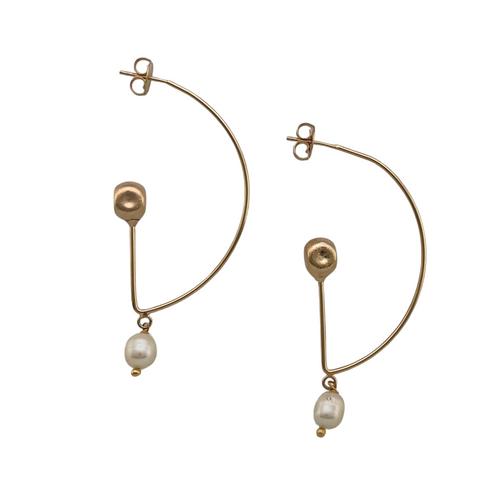 SE957 18K Gold Plated Half Circle Earring with Freshwater Pearl