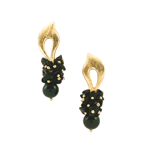SE958ON 18K Gold Plated Earrings with Onyx stones