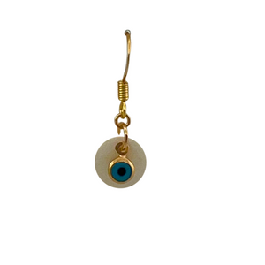 SE985 A mini blue evil eye on a Mother-of-Pearl Earring