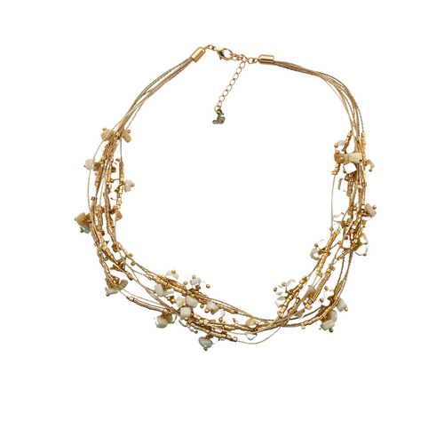 SN026MP Natural fiber necklace with 18K Gold plated beads