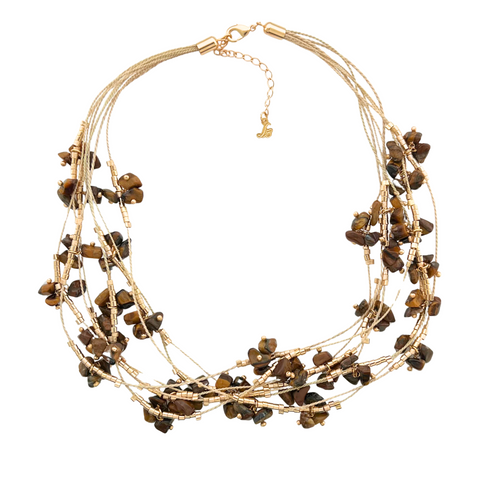 SN026TE Natural fiber Necklace with 18K Gold Plated beads