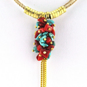 SN247CO/TQ Natural strand Necklace with Turquoise and coral stones