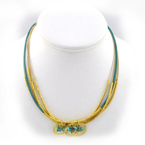 SN270TQ Natural strand and leather necklace with turquoise and mother of pearl stones