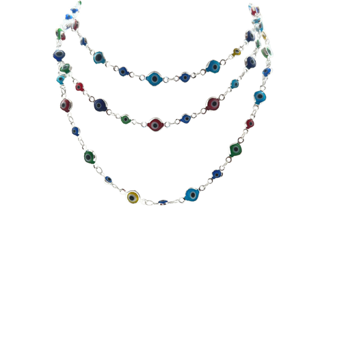 SN423(SP) Multi color Silver Plated Evil Eye Necklace