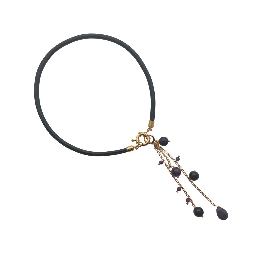 SN427AM Leather Necklace with a Amethyst Pendent