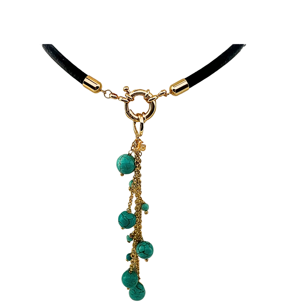 SN427TQ Leather Necklace with a Turquoise Pendent