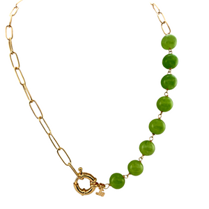 SN429GR 18K Gold Plated necklace with Green Calcite