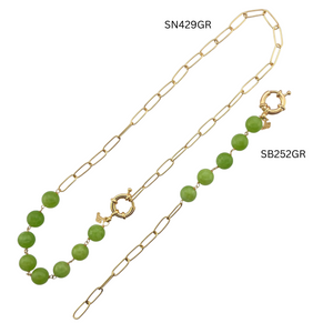 SB252GR 18K Gold Plated Bracelet with Green Calcite