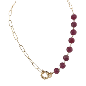 SN429WM 18K Gold Plated Necklace chain with Watermelon Tourmaline Stones