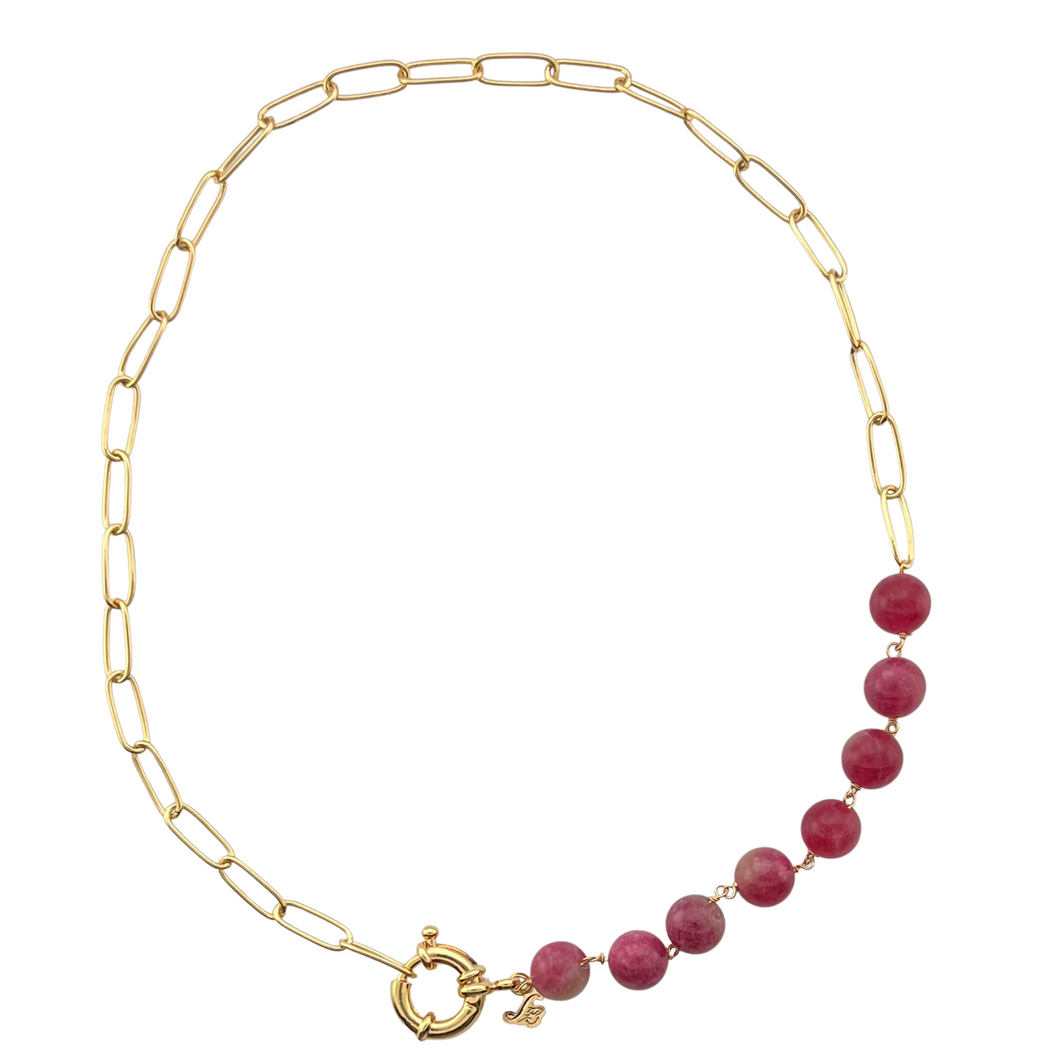 SN429WM 18K Gold Plated Necklace chain with Watermelon Tourmaline Stones