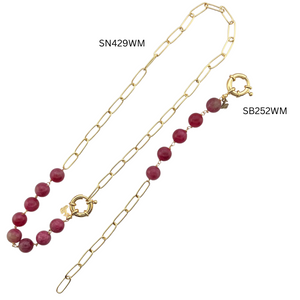 SN429WM 18K Gold Plated Necklace chain with Watermelon Tourmaline Stones