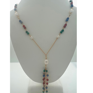 SN432A  Assorted Semi Precious Stones Necklace with Fresh Water Pearls