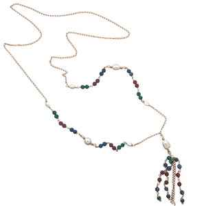 SN432A  Assorted Semi Precious Stones Necklace with Fresh Water Pearls