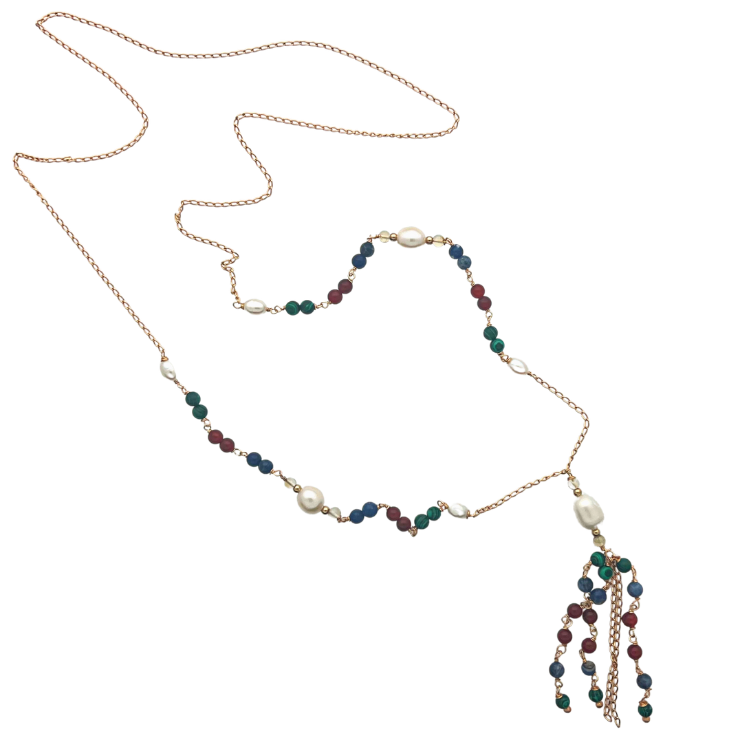 SN432A  Assorted Semi Precious Stones Necklace with Fresh Water Pearls