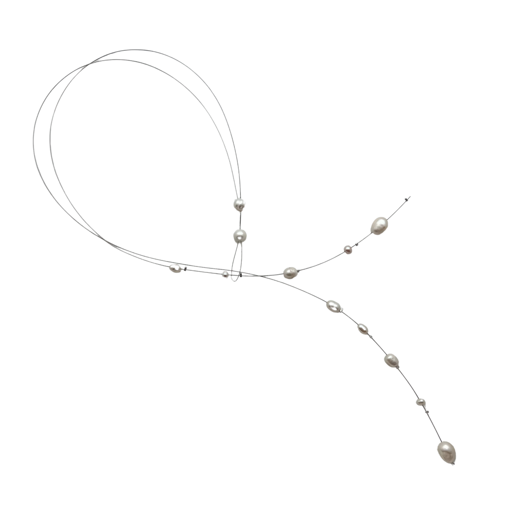 SN434B Fresh Water Pearls Silver Wire Necklace