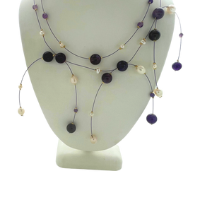 SN435AM 2 in 1 Amethyst and Fresh Water Pearl Necklaces