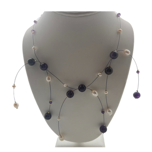 SN435AM 2 in 1 Amethyst and Fresh Water Pearl Necklaces