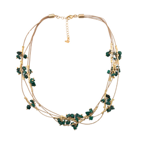 SN449MK Natural fiber Necklace with Malachite Stones