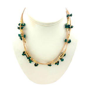 SN449MK Natural fiber Necklace with Malachite Stones