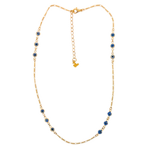Load image into Gallery viewer, SN460NB 18K Gold Plated Chain with tiny navy blue evil eyes