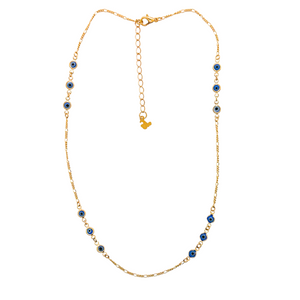 SN460NB 18K Gold Plated Chain with tiny navy blue evil eyes