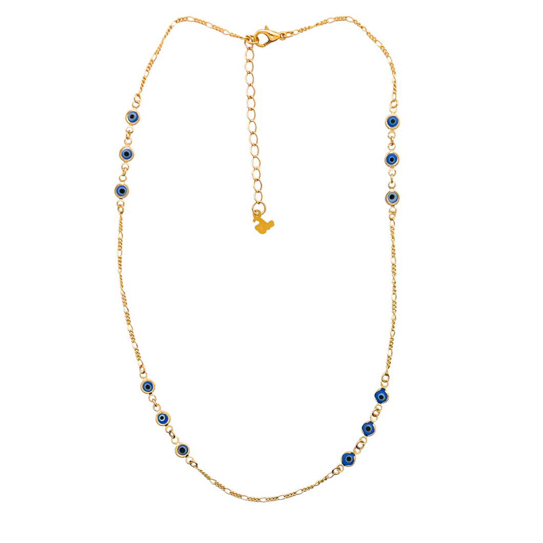SN460NB 18K Gold Plated Chain with tiny navy blue evil eyes