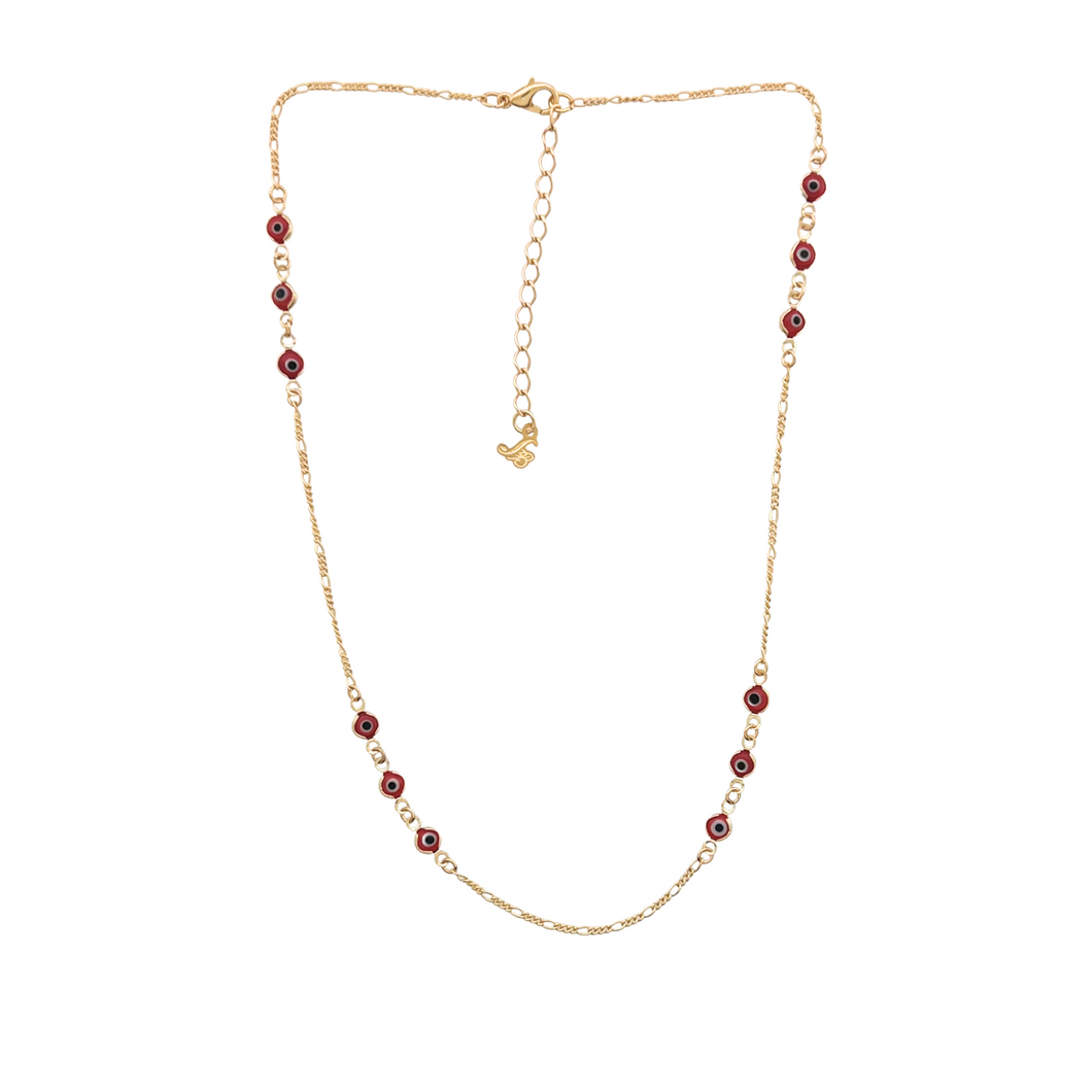 SN460RED 18K Gold Plated Chain with tiny red evil eyes