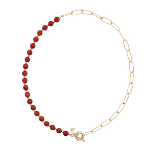 SN464 18K Gold Plated paperclip chain with faceted Carnelian Stones