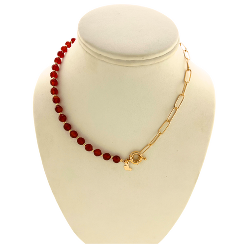 SN464 18K Gold Plated paperclip chain with faceted Carnelian Stones