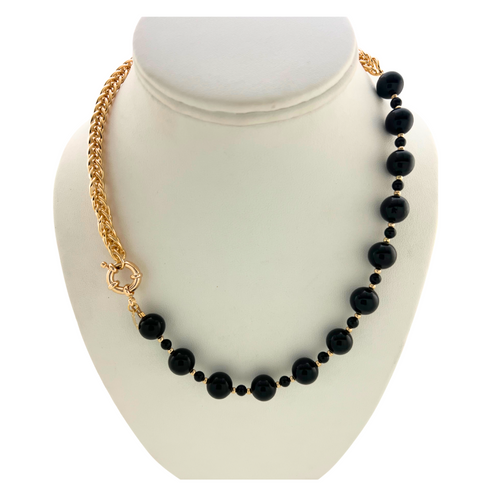 SN468ON Onyx and 18K Gold Plated Necklace