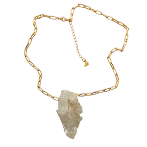 SN470 18K Gold Plated chain with a Clear crystal cluster quartz