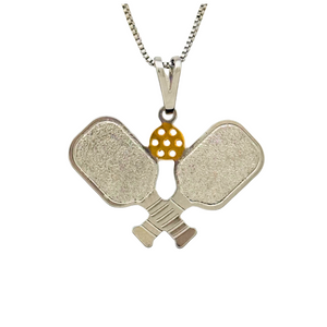 SN482B Double Pickleball Paddle Platinum Plated Necklace