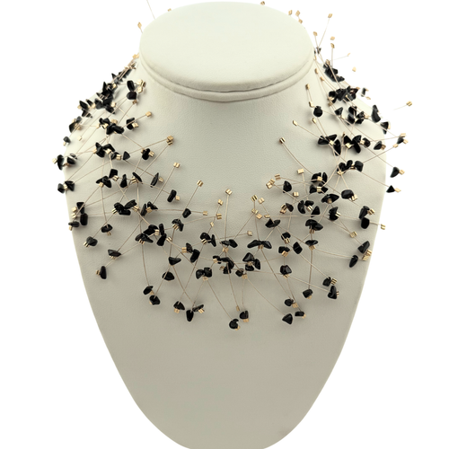 SN485ON 18K Gold Plated Necklace with Onyx