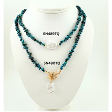 Load image into Gallery viewer, SN490TQ Natural Turquoise Necklace with a rectangle freshwater Pearl