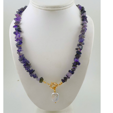 Load image into Gallery viewer, SN490AM Amethyst Necklace with a rectangle freshwater Pearl