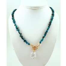 Load image into Gallery viewer, SN490TQ Natural Turquoise Necklace with a rectangle freshwater Pearl
