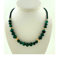 Load image into Gallery viewer, SN491 Natural Malachite Necklace and 18K Gold Plated balls