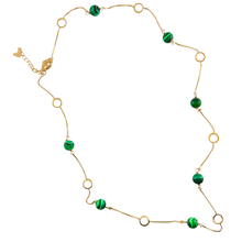 Load image into Gallery viewer, SN493MK 8mm malachite spheres in a 18K Gold Plated necklace