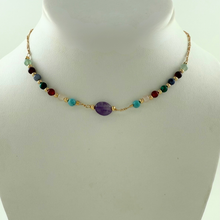 Load image into Gallery viewer, SN497 Multi Stones Necklace with a backdrop Pendant