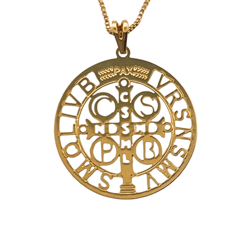 SN457 18 Gold Plated St. Benedict Medal with chain