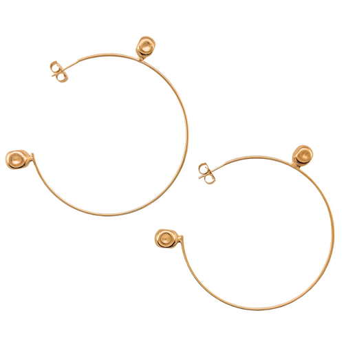 SE1006 18K Gold Plated Hoop with 2 brushed smashed balls