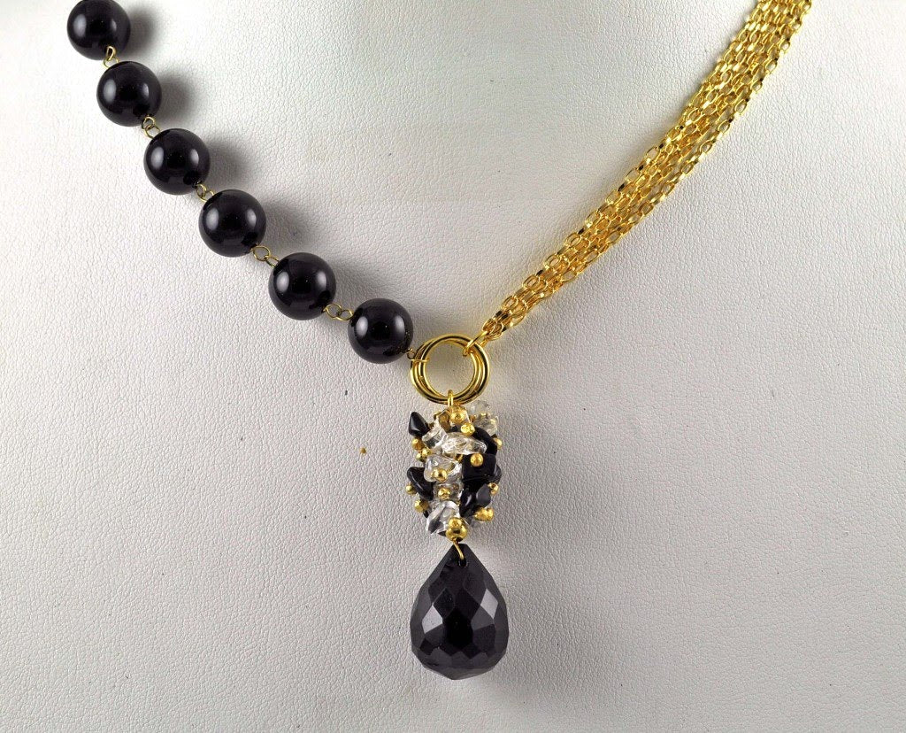 SN307 Onyx and Clear quartz Necklace
