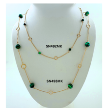 Load image into Gallery viewer, SN492MK 4mm Malachite spheres in a 18k Gold-plated Necklace