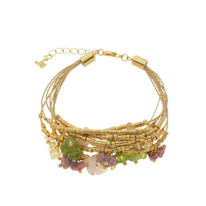 SB025PT Natural Fiber Bracelet with Pastel Mixed Stones