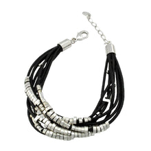 Load image into Gallery viewer, SB106RB Black Leather Bracelet with silver Bands