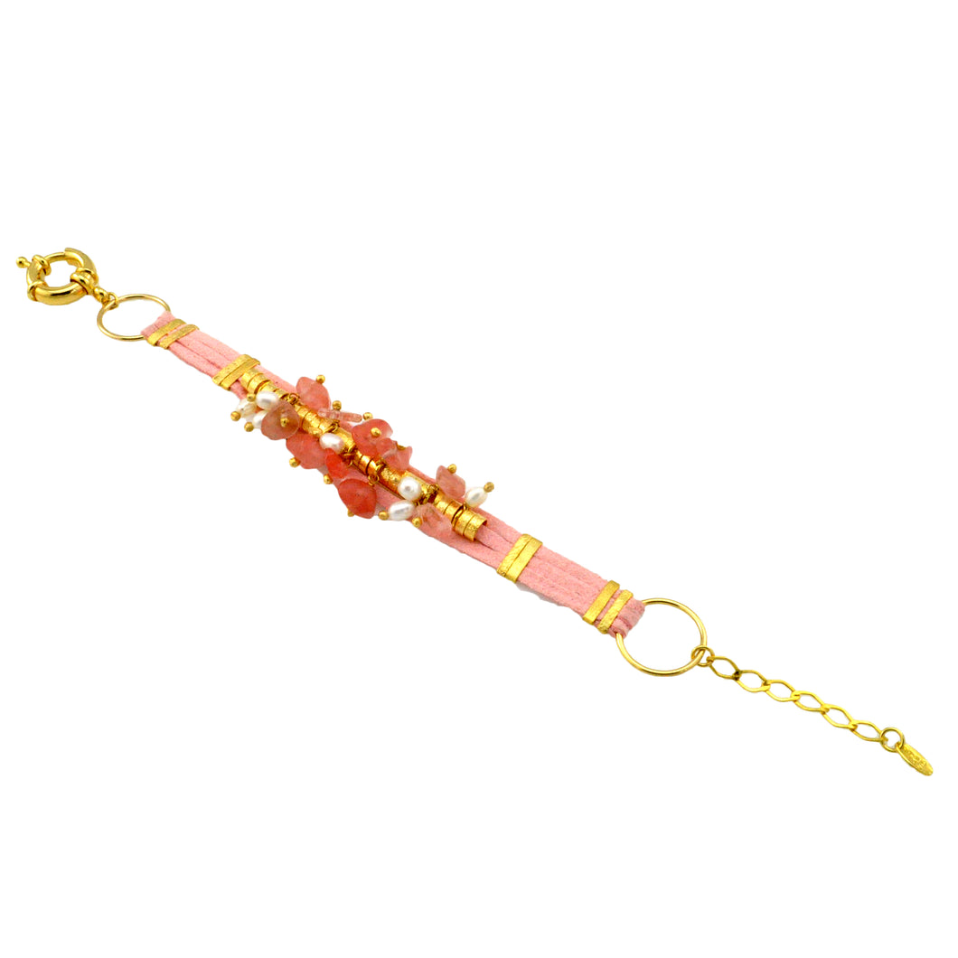 SB152RQ Pink Leather Bracelet with Rose Quartz